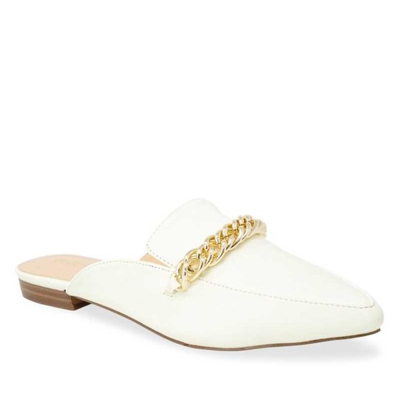 [New] CLASSY CHAIN LINK LOAFER DESIGN SLIP ON MULES SHOES WHITE - Picture 4 of 4